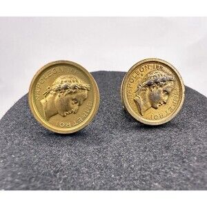 Vintage French Emperor Napoleon Bonaparte Coin Gold Tone Earrings Screw Back BR